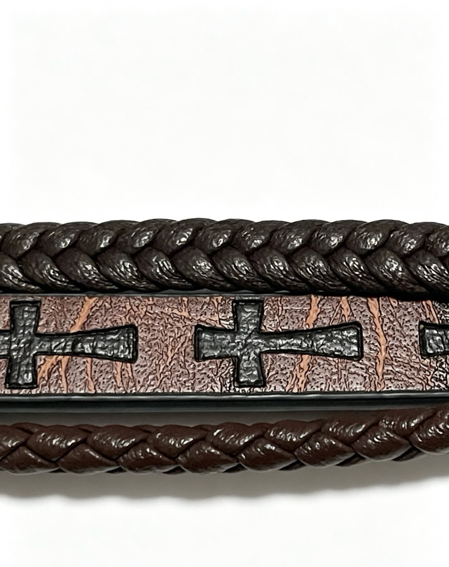 Chrome Hearts Men's Brown Leather Bracelet with Cross Design